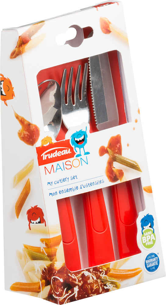 Barnebestikk skje, kniv og gaffel, set av 3 deler