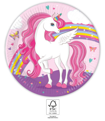 Papptallerken Unicorn Rainbow 23 cm, 8 stk