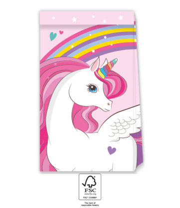 Gavepose i papir Unicorn Rainbow, 4 stk