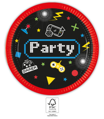 Papptallerken Gaming Party 23 cm, 8 stk