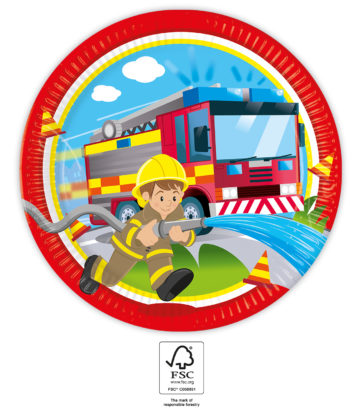 Papptallerken Firefighters 23 cm, 8 stk