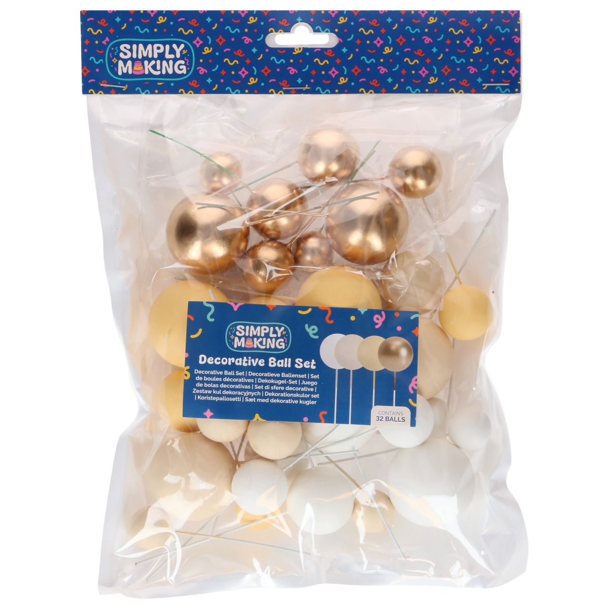 Dekorativt ballsett Sitron Ombre & Gull 32pk