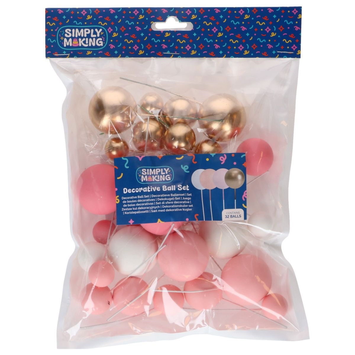 Dekorativt ballsett Rosa og gull 32pk