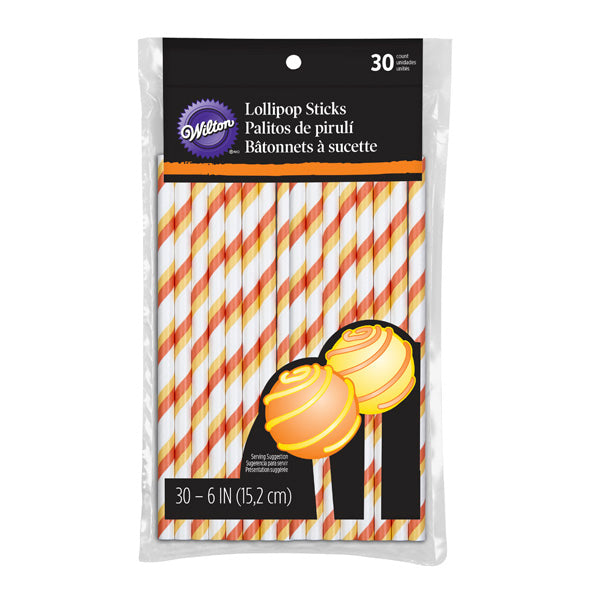 Lollipop Sticks Sugerør, Orange Gul Hvit, 30 stk