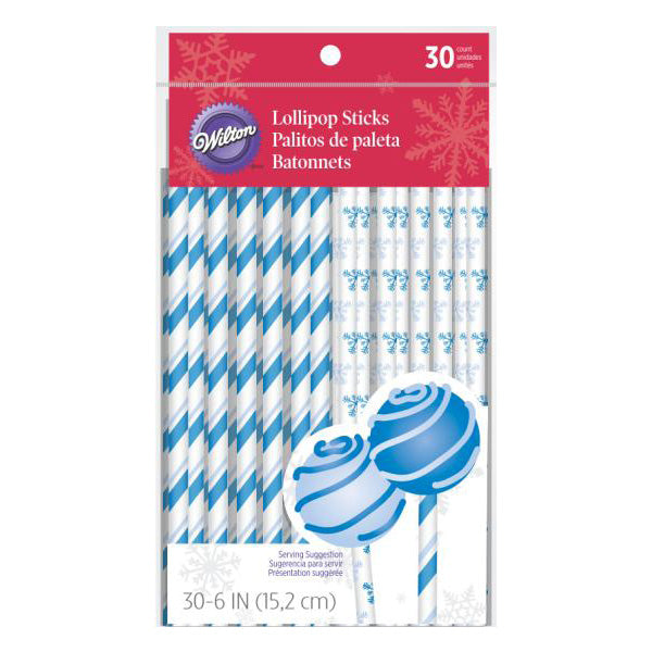 Lollipop Sticks Sugerør, Blå Hvit, 30 stk
