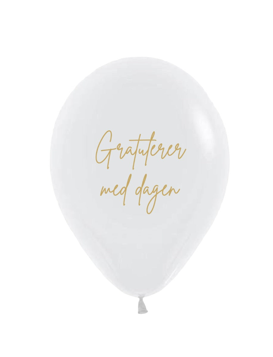 Ballonger Gratulerer med dagen Hvit 30cm, 12 PK