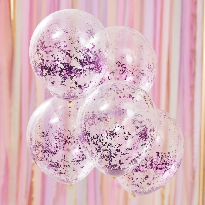 Ballong med Confetti Lilla, Str ca 30 cm, 5 stk 2