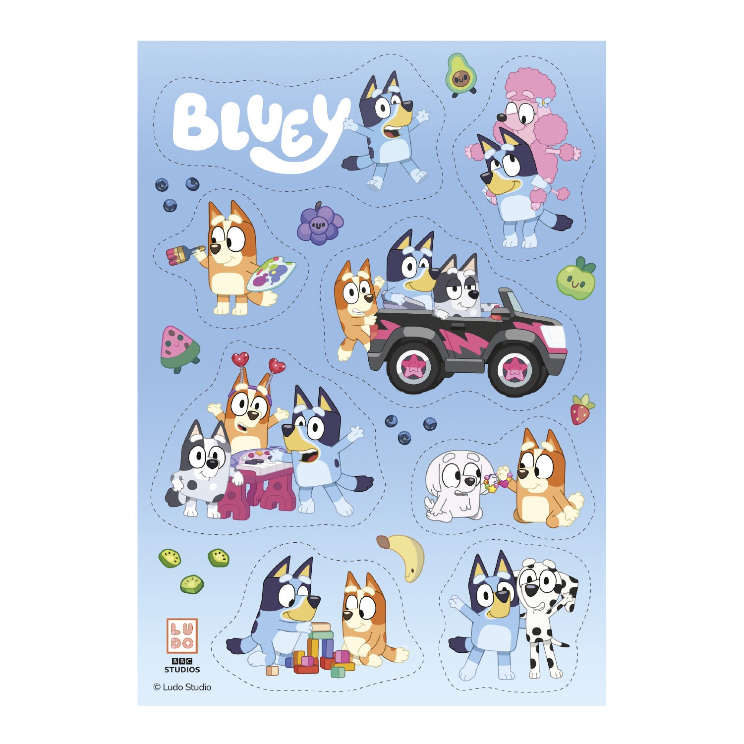 Kakebilde Bluey og Bingo 14,8x21cm, sukkerfri