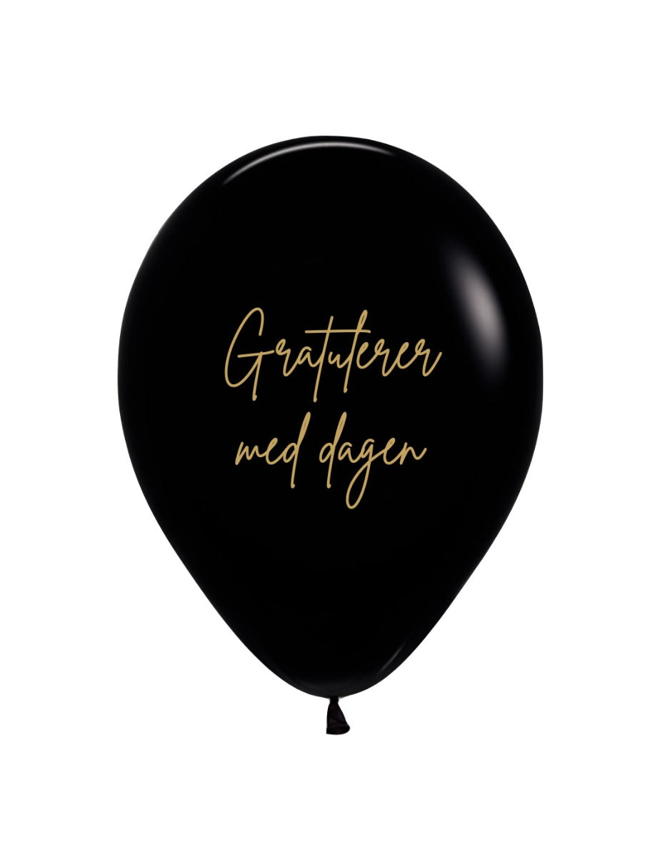 Ballonger Gratulerer med dagen Sort 30cm, 12 PK