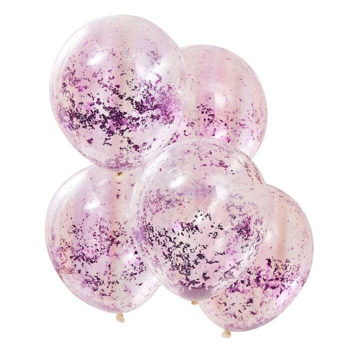 Ballong med Confetti Lilla, Str ca 30 cm, 5 stk