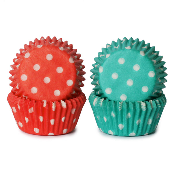 Muffinsform MINI Rød/Grønn polka, 100 stk