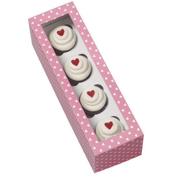Gaveeske til 4 mini Cupcake Lang, Hjerter, 4 pc