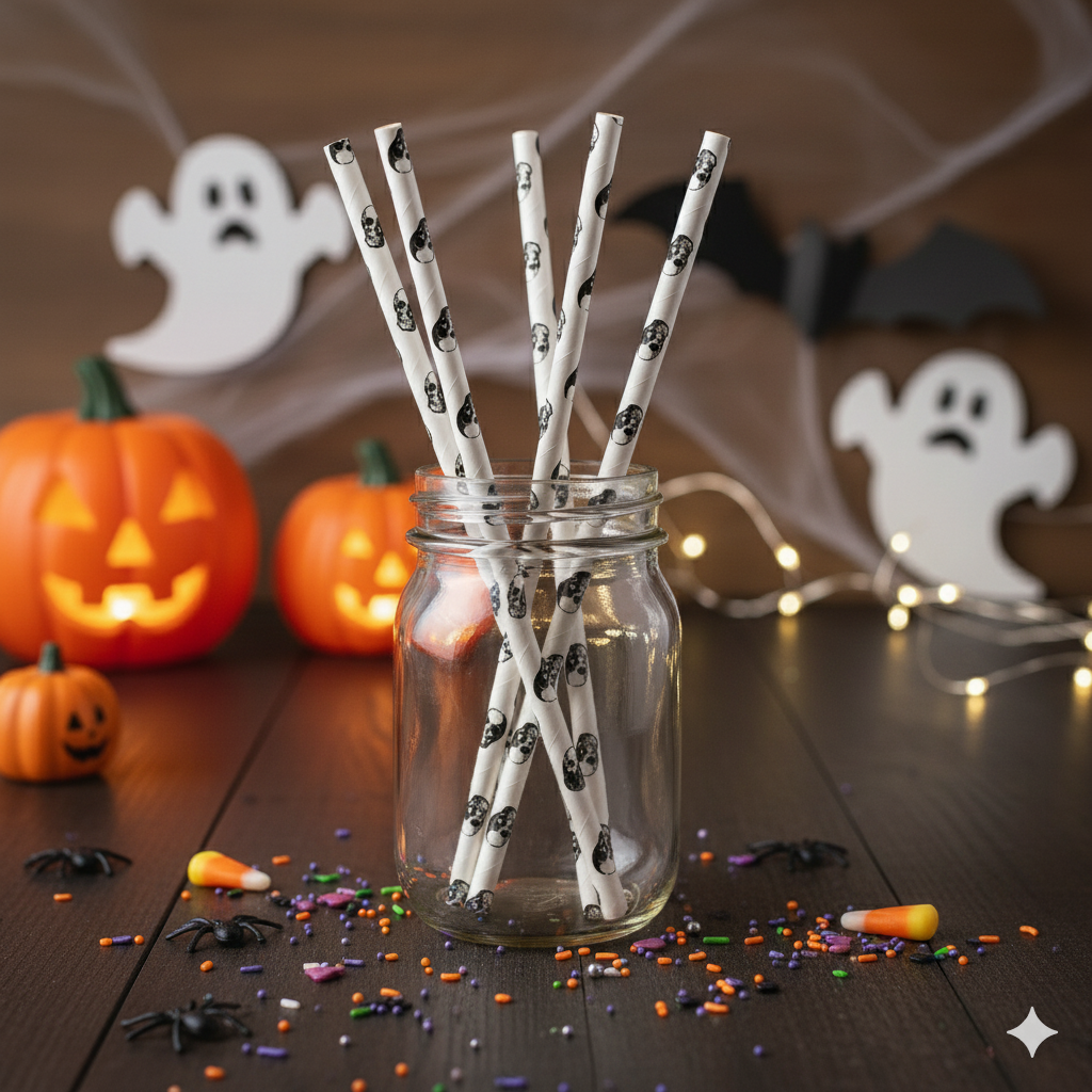 Sugerør i papir hodeskaller, 12 pk