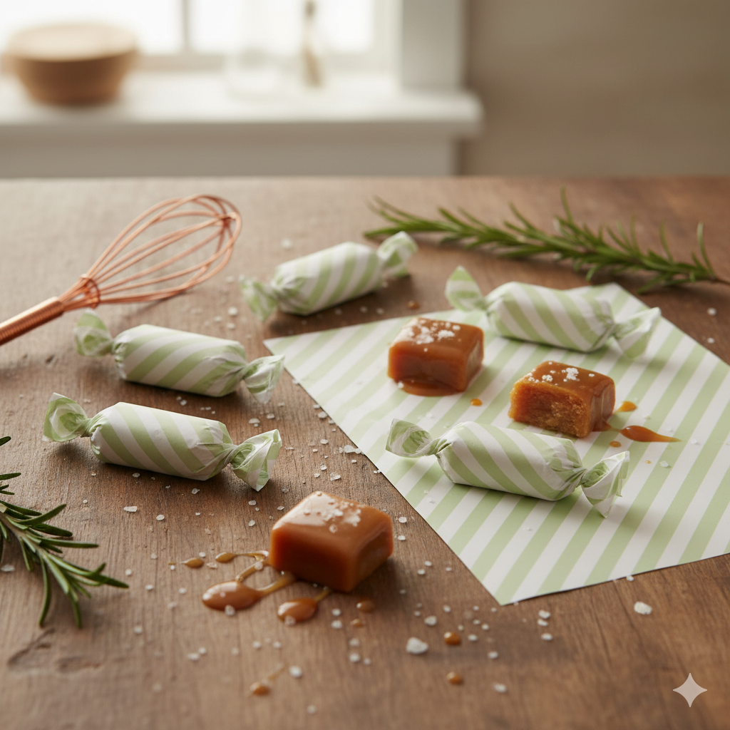 Papir for Karamell Grønn etc, 12 ark av 26x20cm