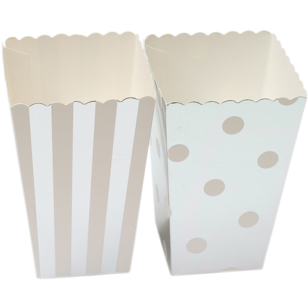 Boks Popcorn Sølv/Hvit Striper, 6 stk