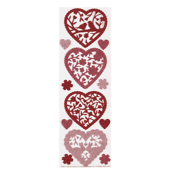 Valentine Glittered Die-Cut Hearts Stickers, 12 Pc