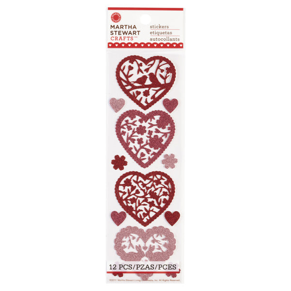 Valentine Glittered Die-Cut Hearts Stickers, 12 Pc 2