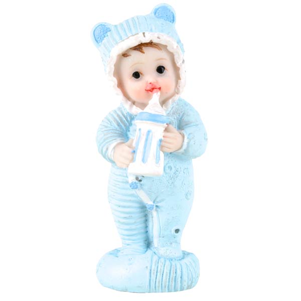 Baby med flaske, 7,5 cm, Blå