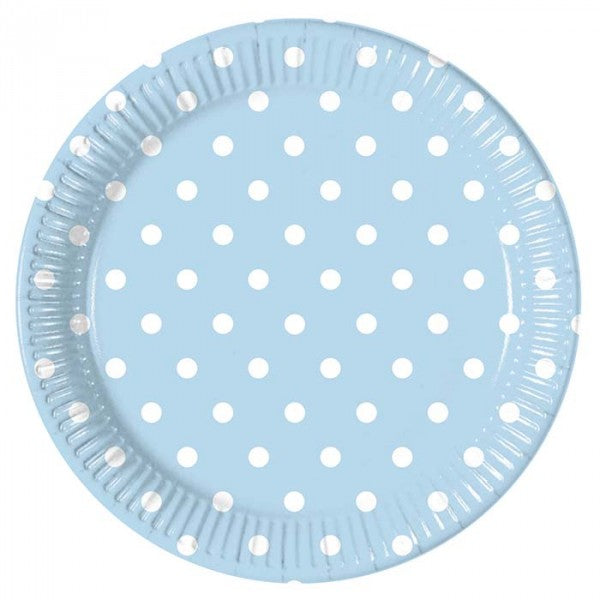 Papptallerken Lyseblå med prikker 23 cm, 8 stk