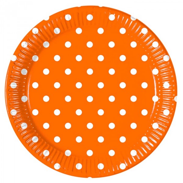 Papptallerken Orange med prikke 23 cm, 8 stk
