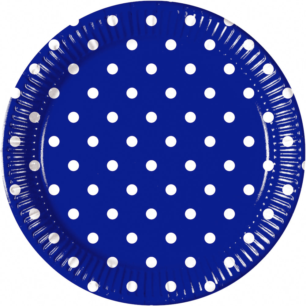 Papptallerken Blå med prikker 23 cm, 8 stk