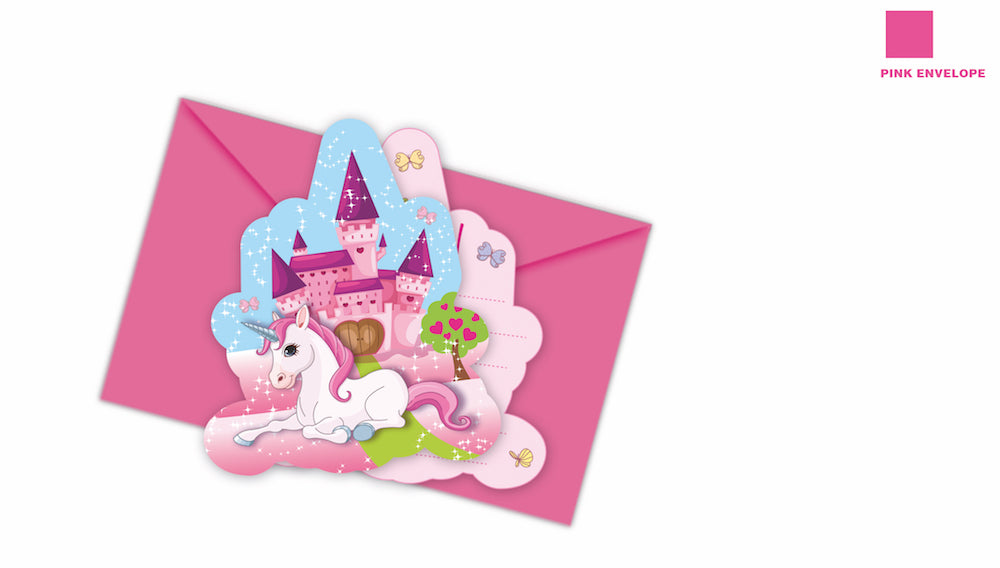 Invitasjonskort og konvolutter Enhjørning 6 stk