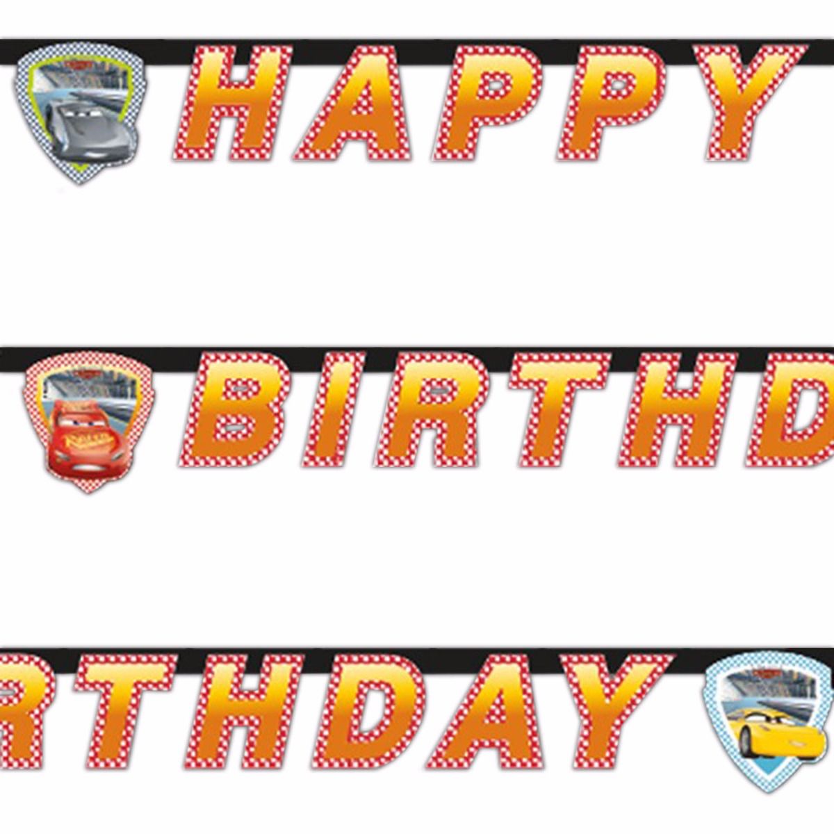 Banner i papp Cars med Happy Birthday