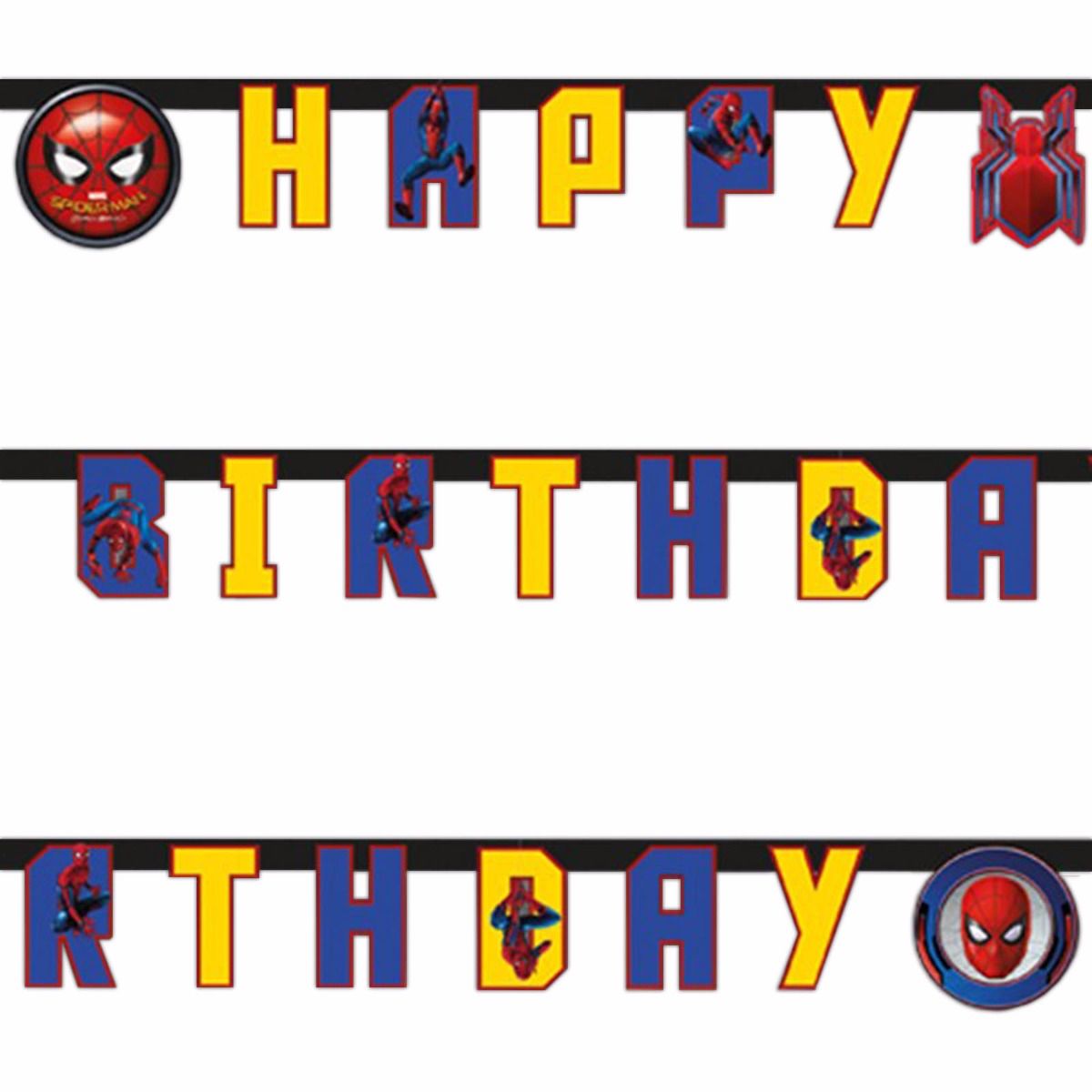 Banner i papp Spiderman med Happy Birthday
