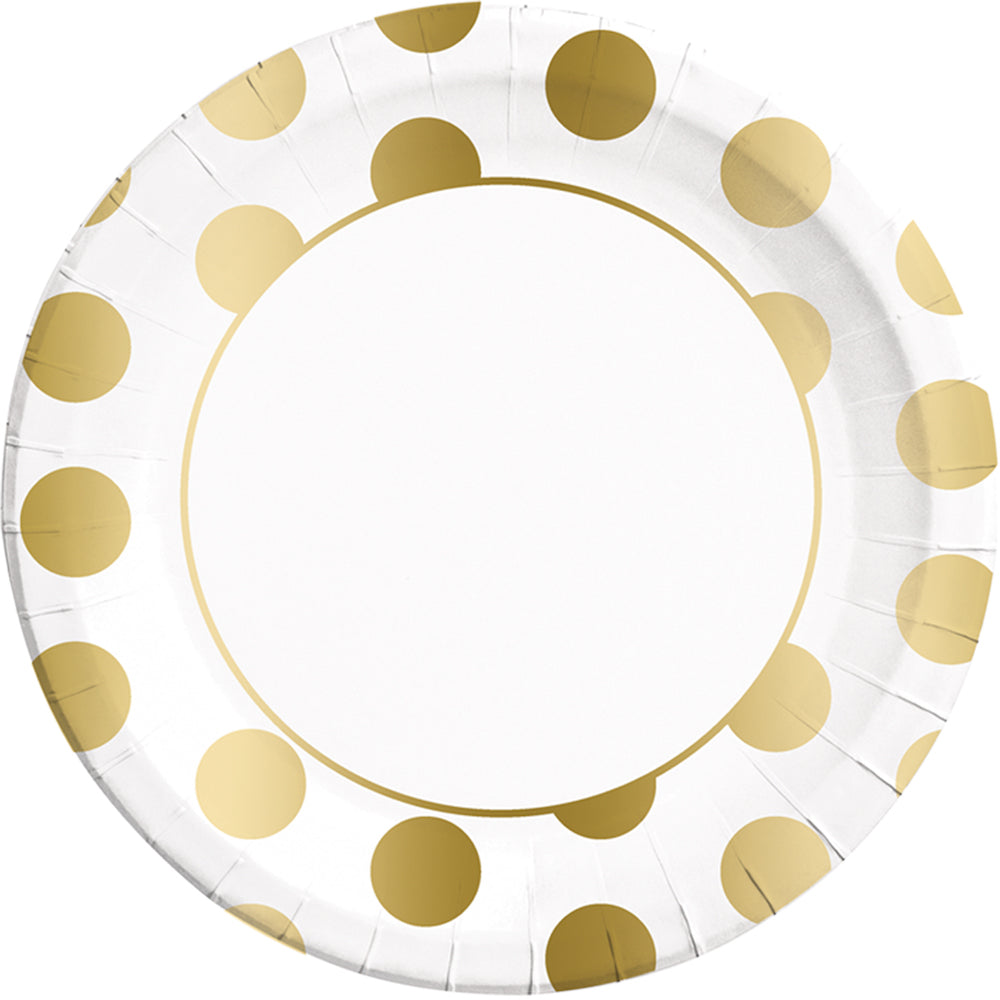 Papptallerken Gull prikker 23 cm, 8 stk