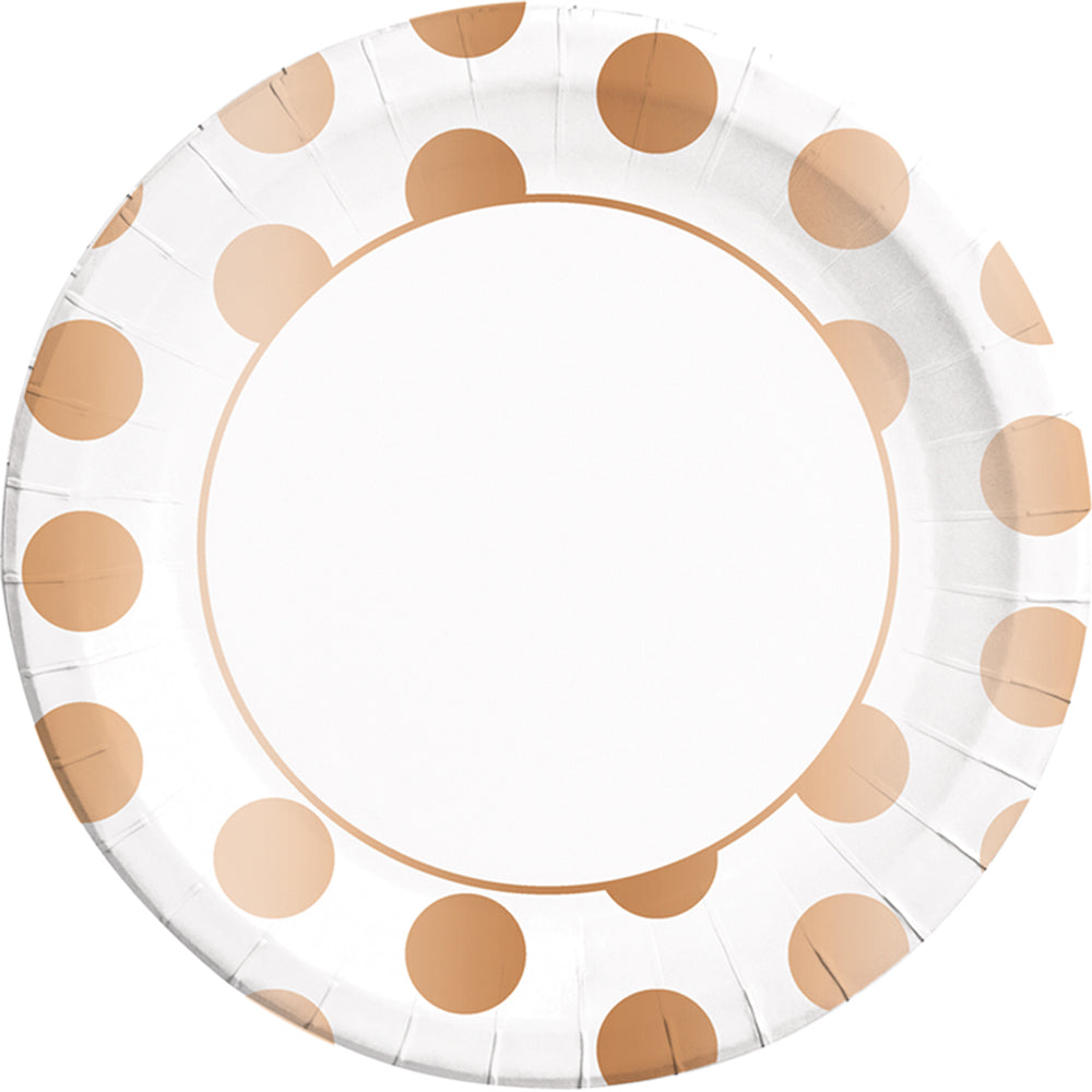 Papptallerken Kobber prikker 23 cm, 8 stk