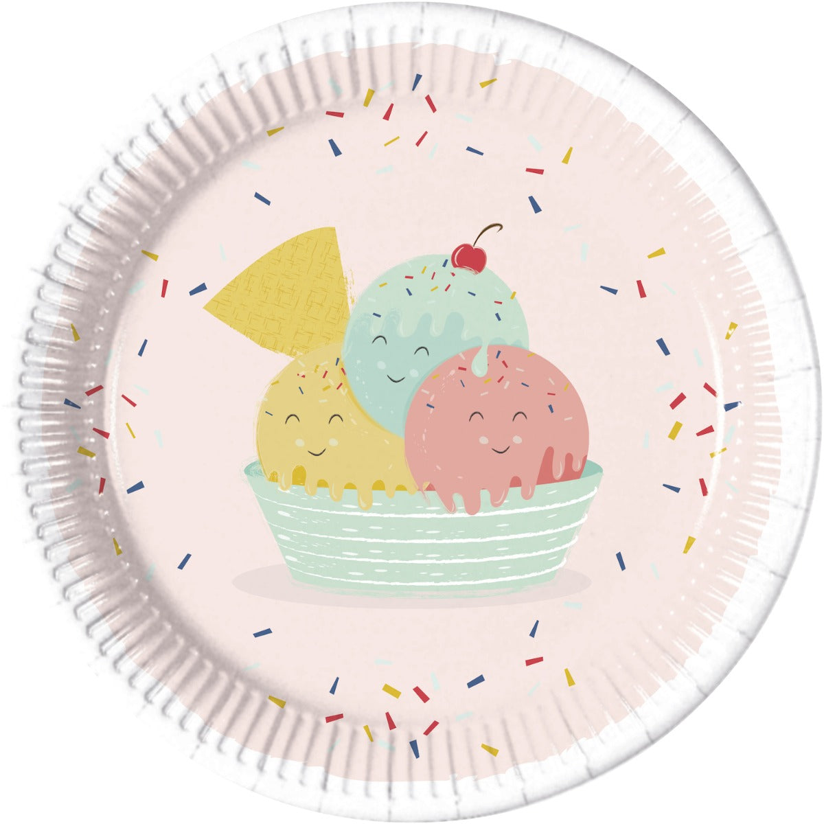 Papptallerken Happy Ice Cream 23 cm, 8 stk