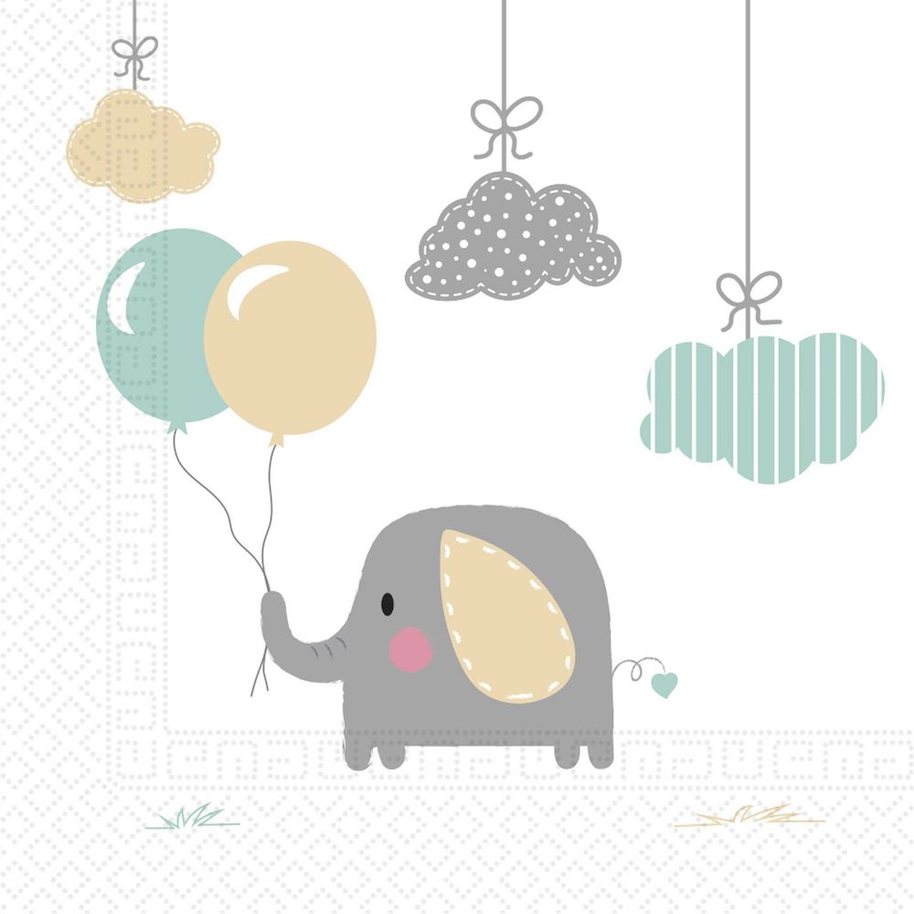 Papirservietter Babyshower Elefant 20 stk, 33x33cm