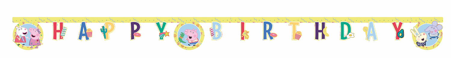 Banner i papp Peppa Pig med Happy Birthday