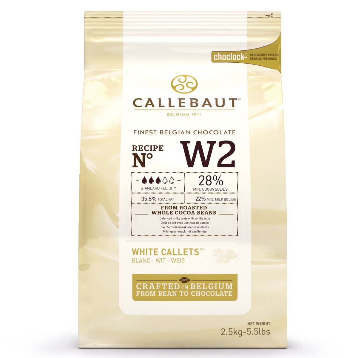 Callebaut W2 Sjokoladepellets Hvit 2,5kg