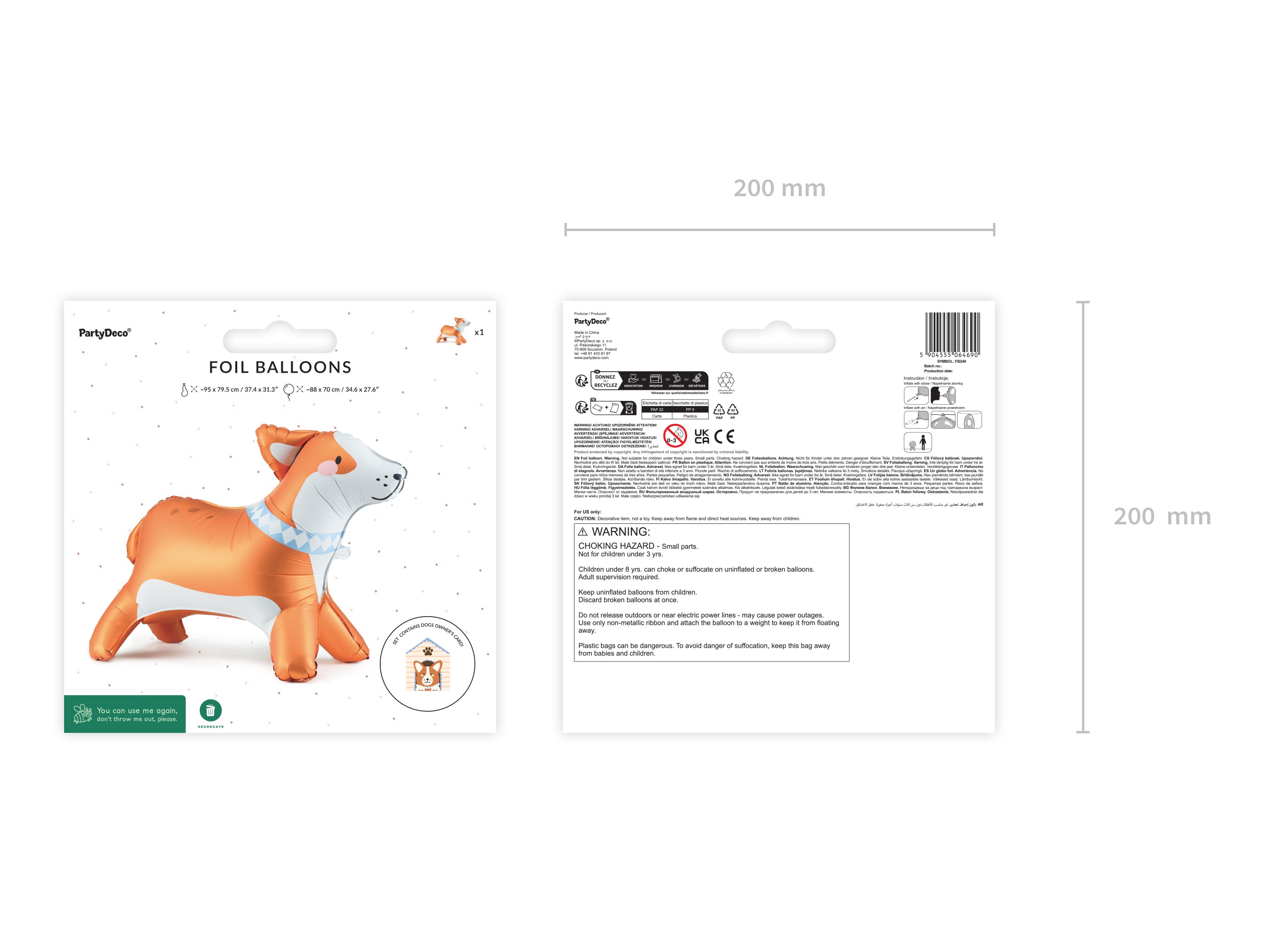 Folieballong Hund Corgi 88x70 cm