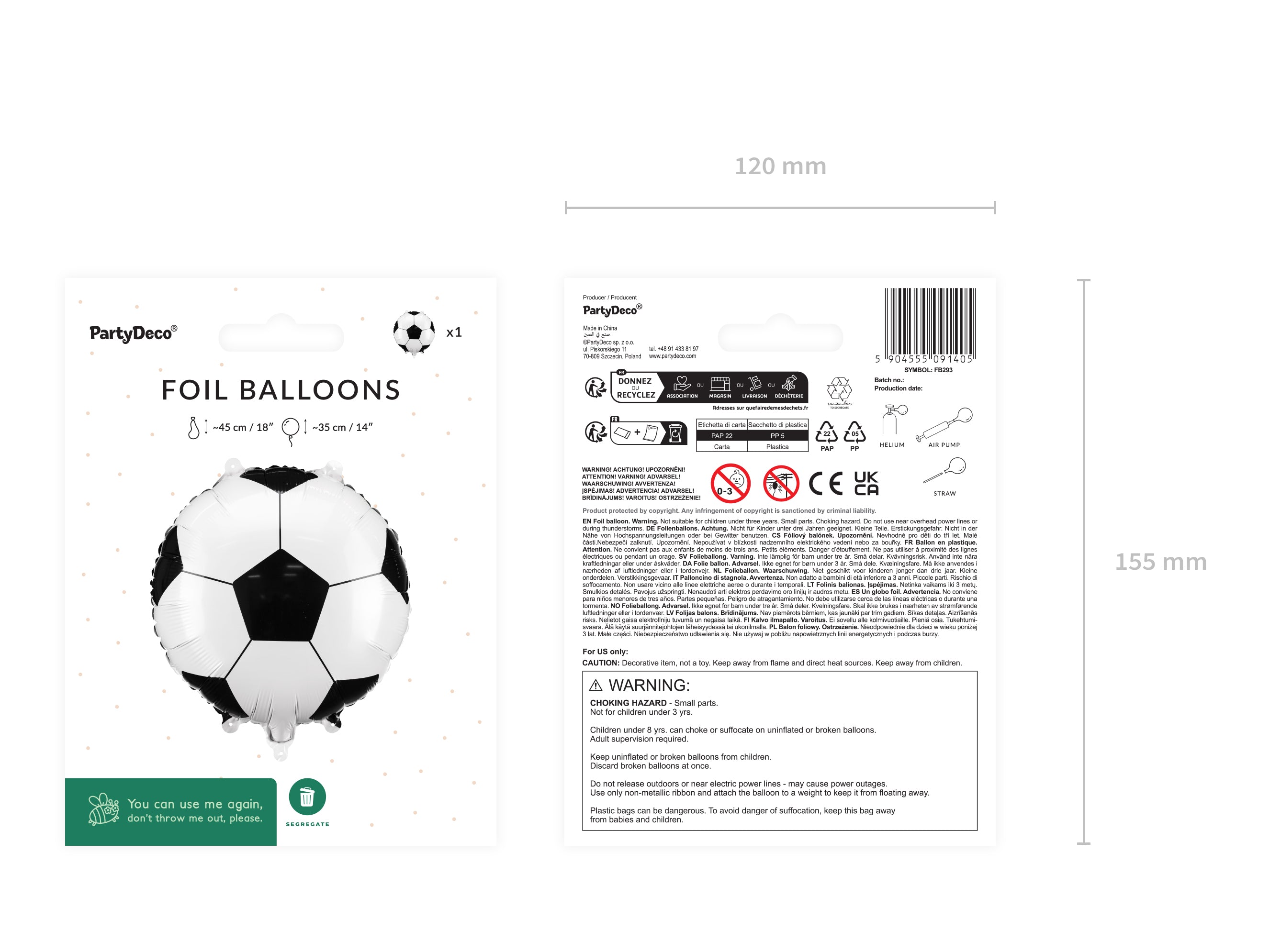 Folieballong Fotball, 35x35 cm