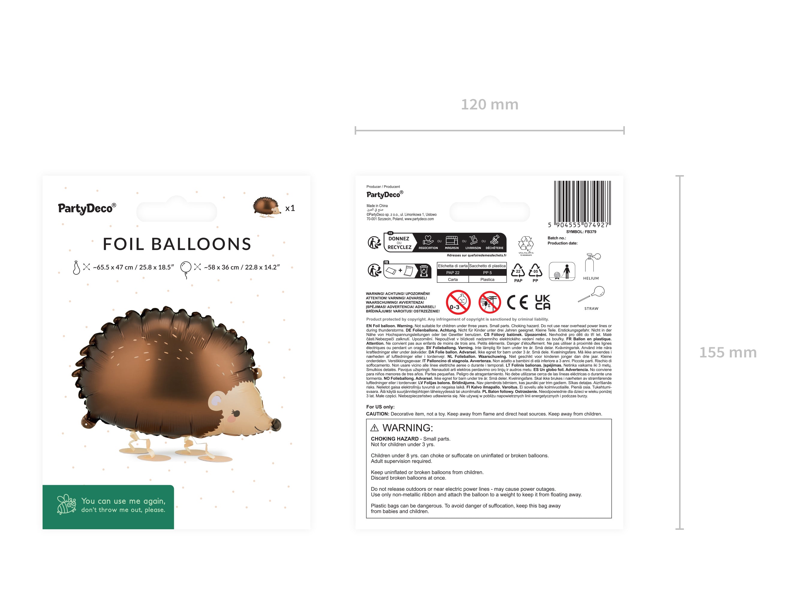 Folieballong Pinnsvin, 58x36 cm