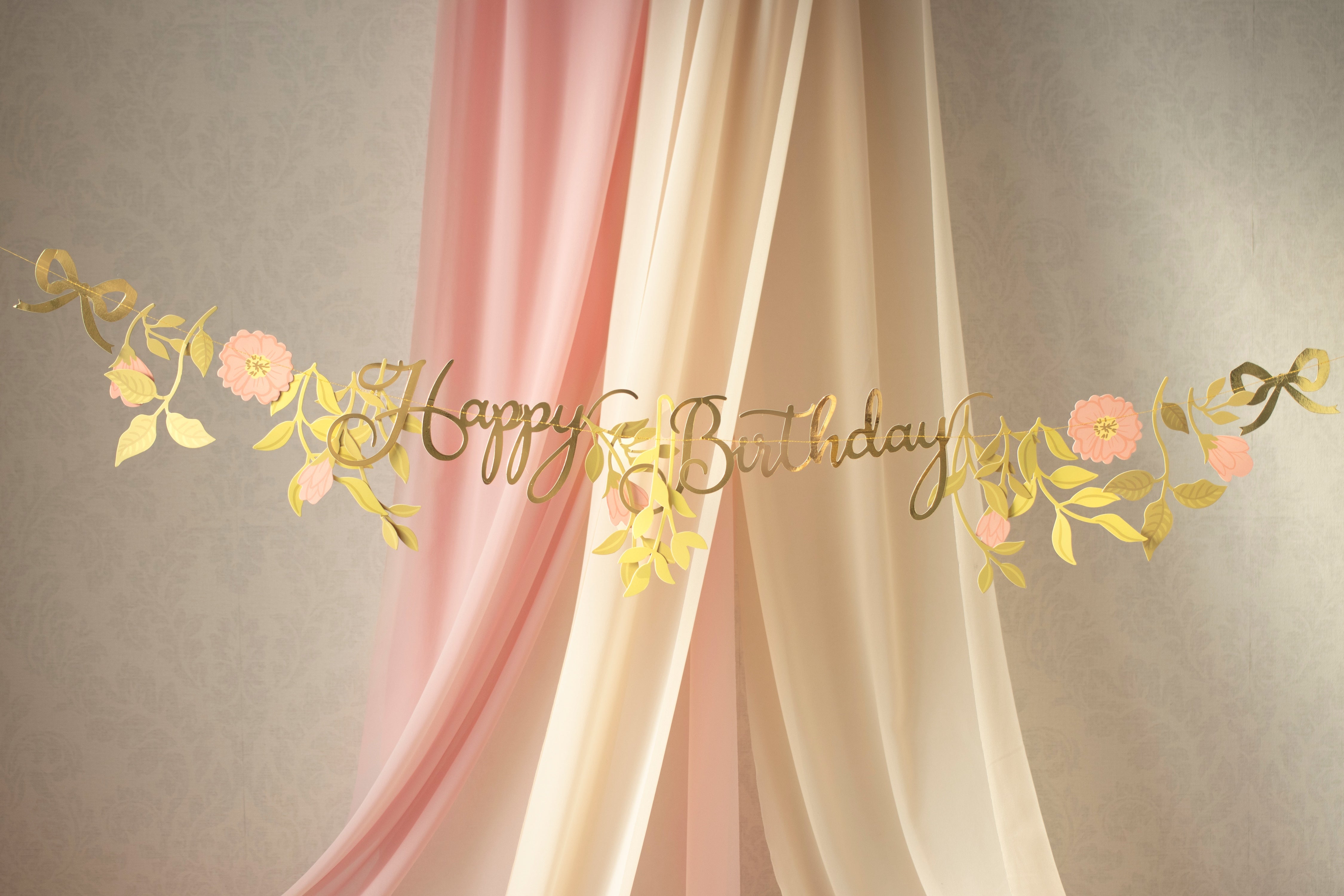 Banner Happy Birthday Blomster Gull