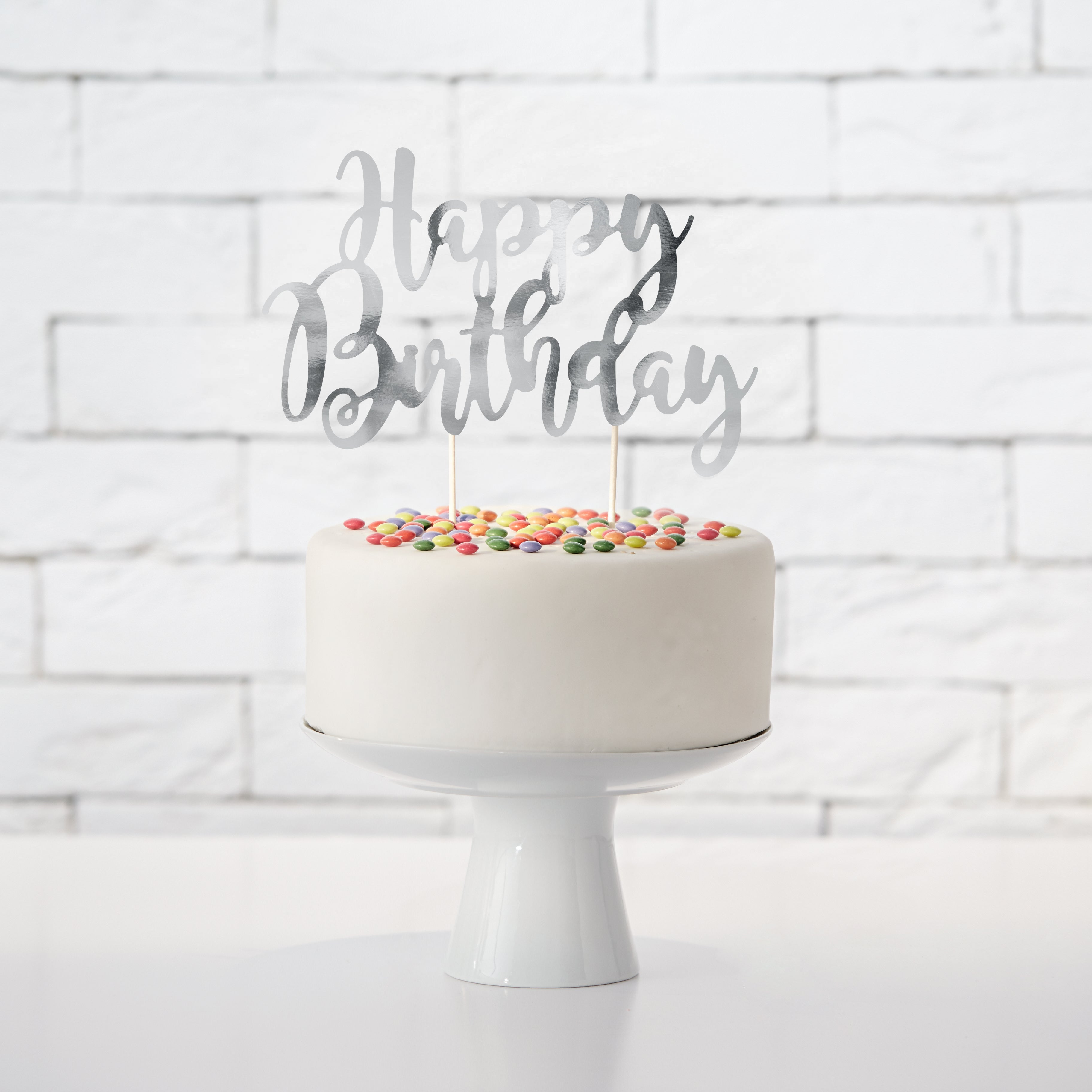 Kaketopper Happy Birthday Silver 22,5cm