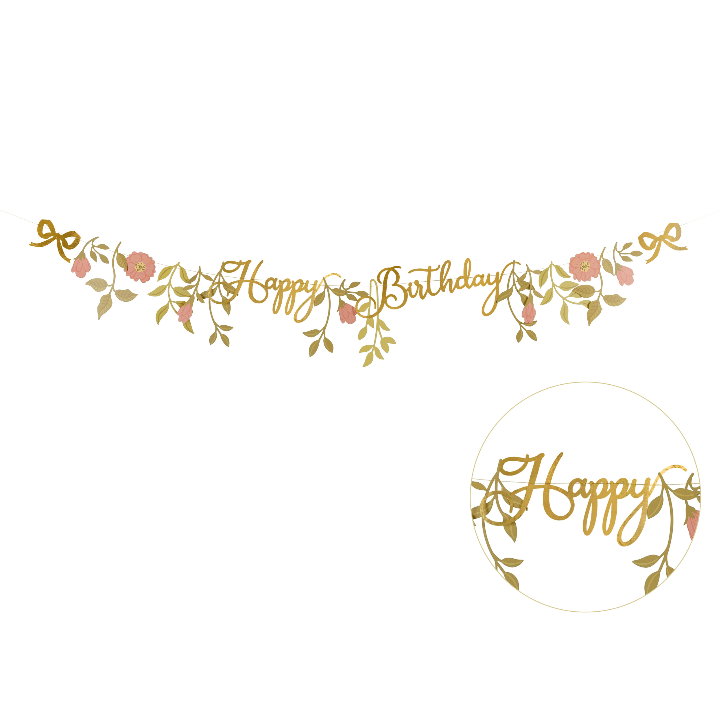 Banner Happy Birthday Blomster Gull