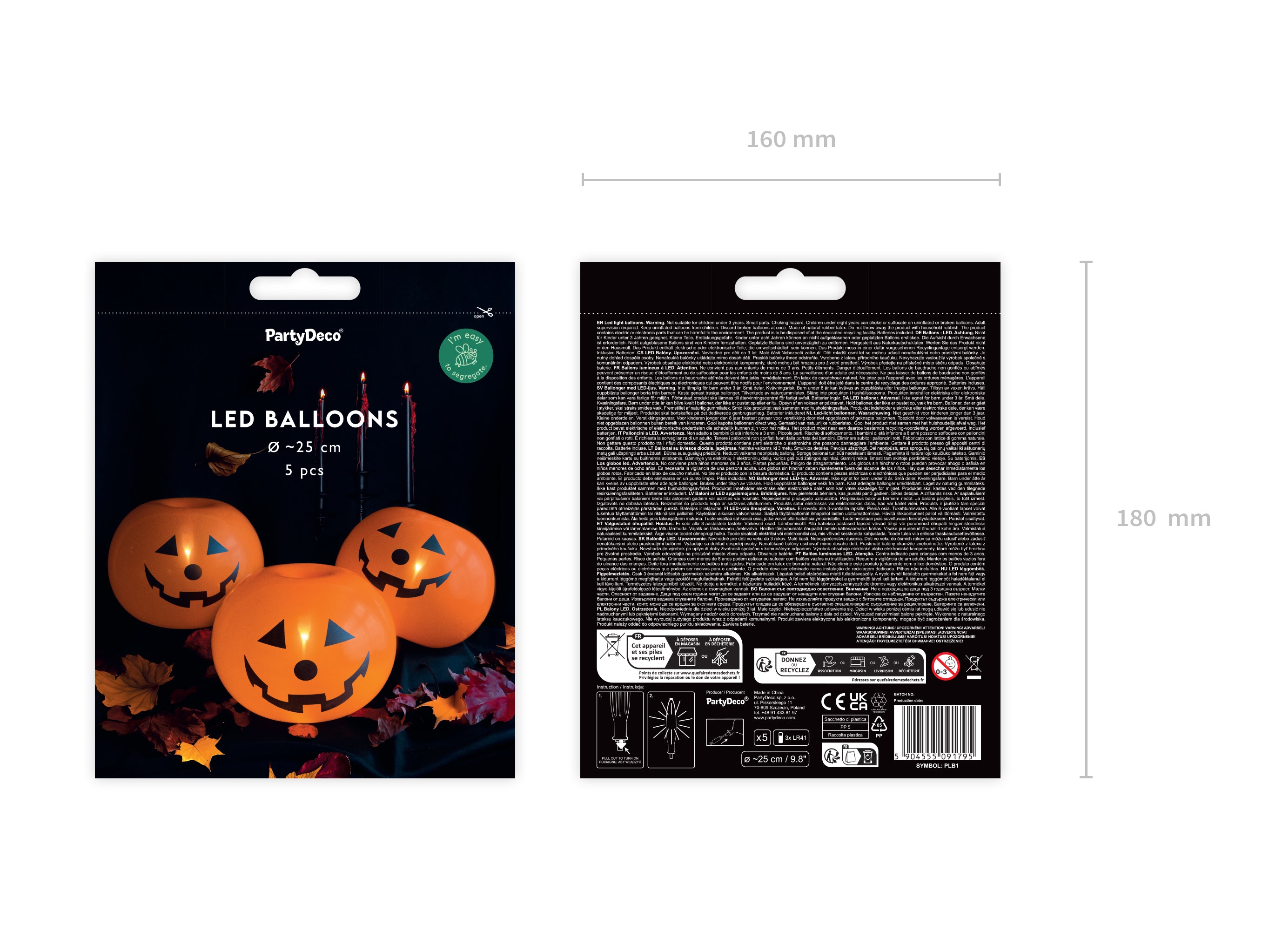 LED-lysende gresskarballonger 25 cm