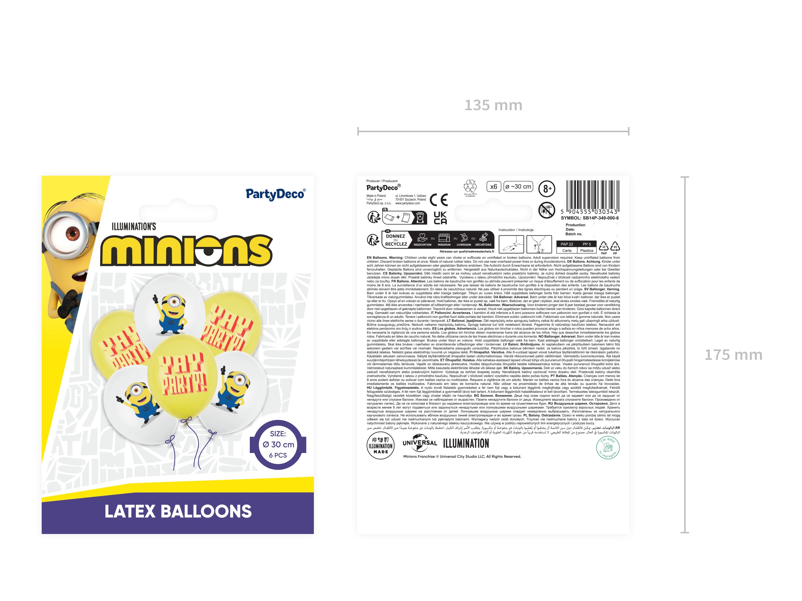 Ballonger Minions 30 cm, 6 stk