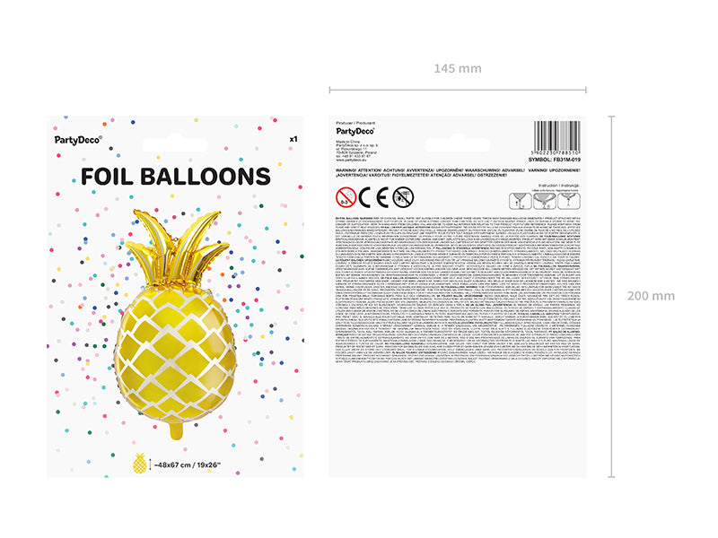 Ballong Ananas Gullfolie 38x63cm 4
