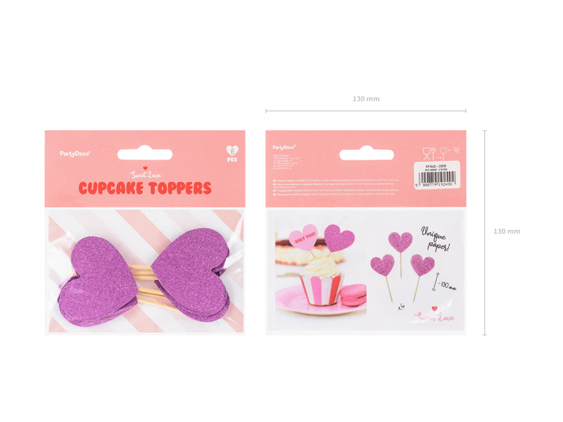 Kaketopp Hjerte Rosa Glitter 6 stk 4