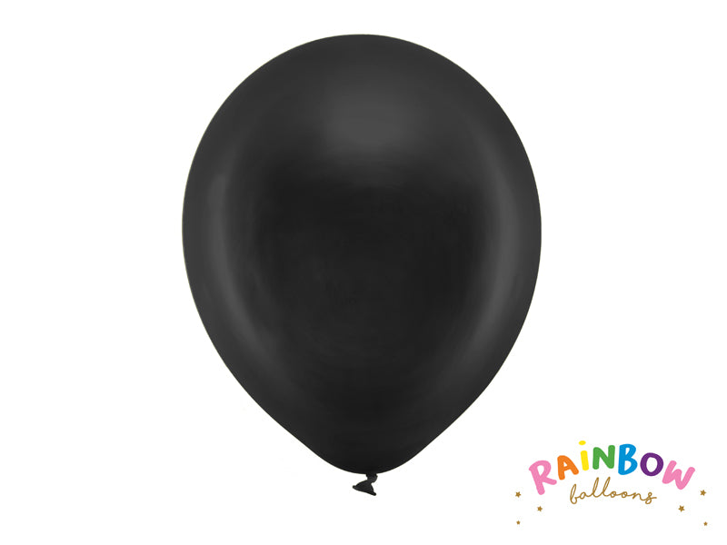 Ballong Rainbow Sort metallic 30cm, 10 stk