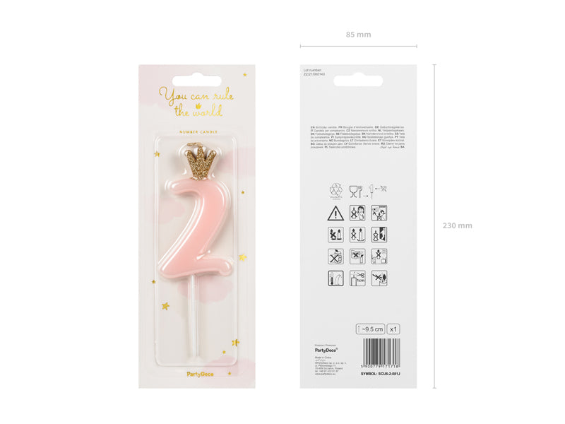 Nummerlys Rosa m/Krone 9,5 cm #2 3