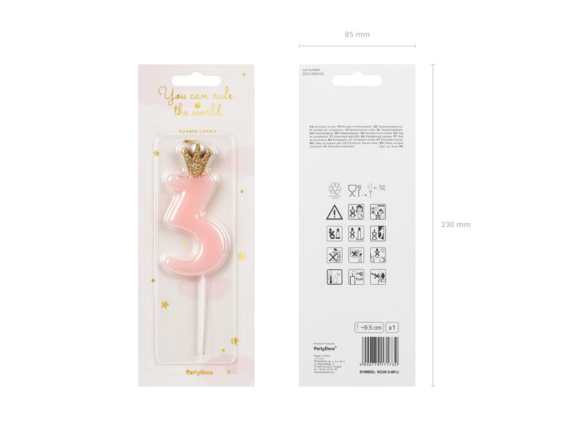 Nummerlys Rosa m/Krone 9,5 cm #3 3