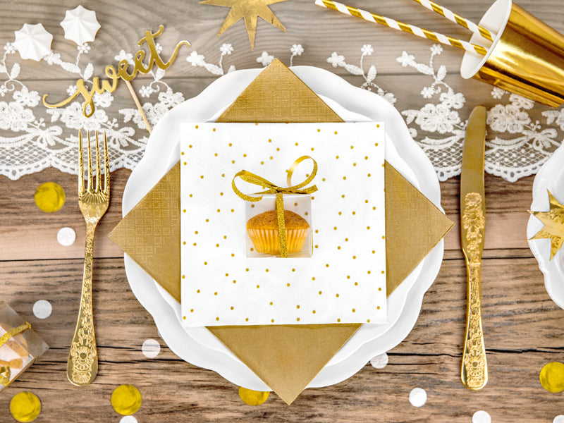 Servietter Hvit med Gull prikker 33x33cm, 20 stk 2