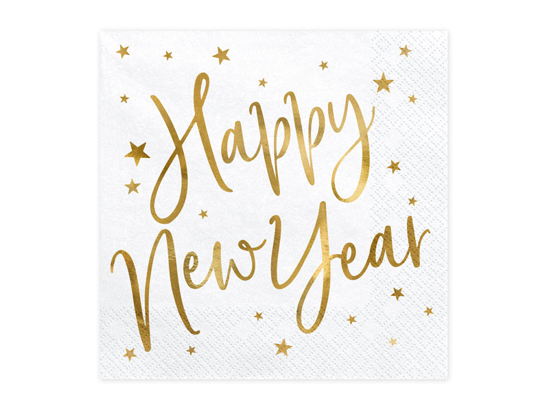 Servietter Happy NewYear Hvit 33x33cm, 20 stk
