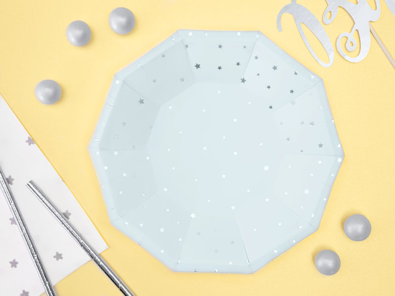Papptallerken Lyseblå med prikker 18cm, 6 stk 2